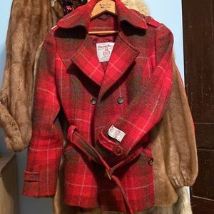 HARRIS TWEED JACKET Handwoven 100% Pure New Wool RED/GREY Size 10UK